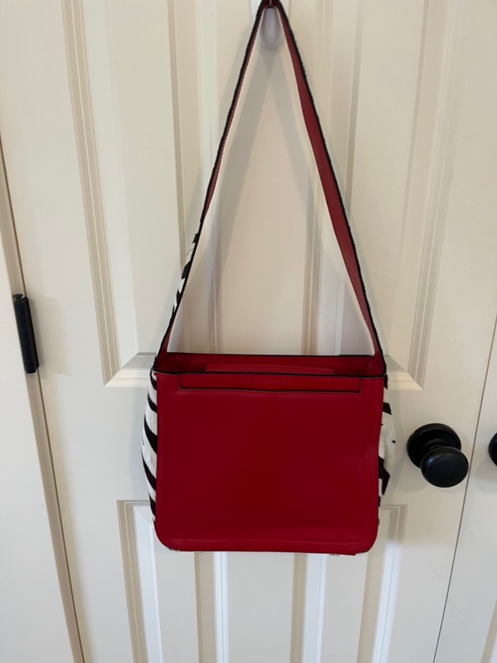 Adrienne Vittadini Red Shoulder Bag with Black & White Stripe Sides